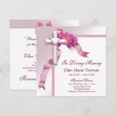 Invitation Croix de rose rose en mémoire affectueuse (Devant / Derrière)