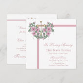 Invitation Croix de rose rose en mémoire affectueuse (Devant / Derrière)