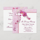 Invitation Croix de rose rose en mémoire affectueuse (Devant / Derrière)