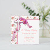 Invitation Croix de rose rose en mémoire affectueuse (Debout devant)