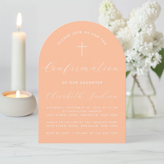 Invitation Croix de script simple et moderne Peach Arch de co