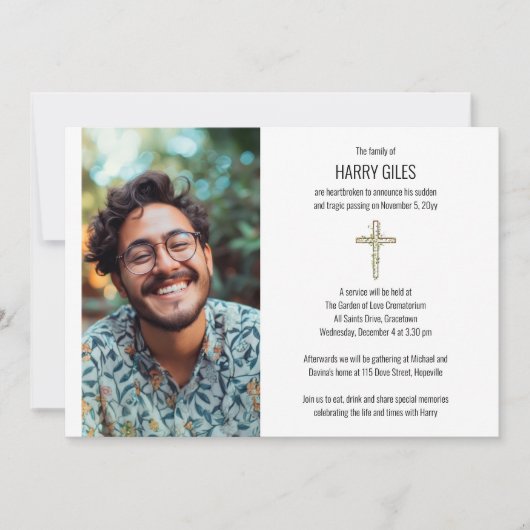 Invitation Croix de verdure - Avis de décès et funérailles (Devant)