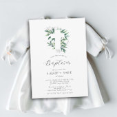 Invitation Croix de verdure Blanc Vert bébé Baptême enfant