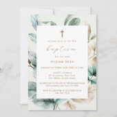 Invitation Croix de verdure boho moderne Baptême (Devant)