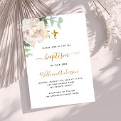 Invitation Croix de verdure d'eucalyptus floral blanc pour ba