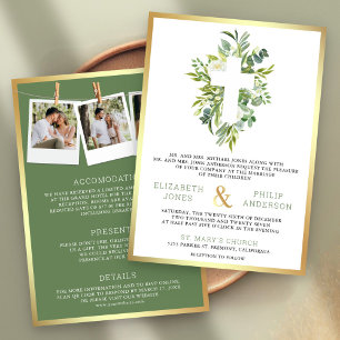 Invitation Croix de verdure en un seul Mariage catholique