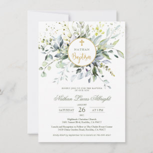 Invitation Croix d'Eucalyptus Baptême de bébé