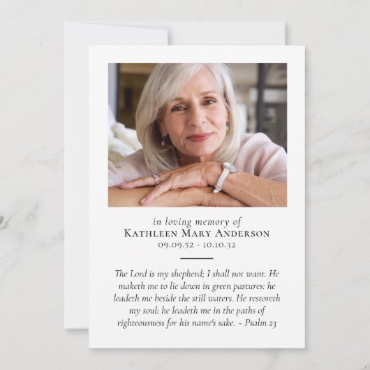 Invitation Croix d'Eucalyptus Célébration des funérailles de  (Dos)