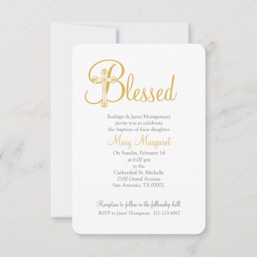 Invitation croix d'or BAPTISME ou CHRISTENM (Devant)