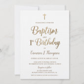 Invitation Croix d'or blanc Baptême 1er anniversaire Invitati (Devant)