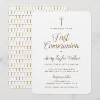 Croix d'or blanc simple Première communion moderne