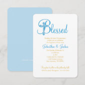 Invitation croix d'or bleu BAPTISM ou CHRISTENING (Devant / Derrière)