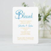 Invitation croix d'or bleu BAPTISM ou CHRISTENING (Debout devant)