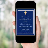 Invitation Croix d'or bleu bleu marine