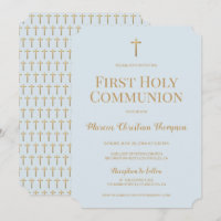 Croix d'or bleu doux Garçon Première communion sai