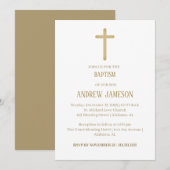 Invitation Croix d'or chrétienne moderne et élégante | Baptêm (Devant / Derrière)