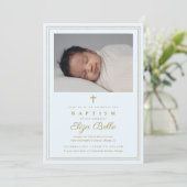 Invitation Croix d'or classique Baptême et baptême religieux (Debout devant)