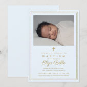 Invitation Croix d'or classique Baptême et baptême religieux (Devant / Derrière)