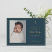 Invitation Croix d'or classique Baptême et baptême religieux (Debout devant)