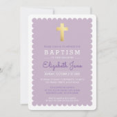 Invitation CROIX D'OR CUTE moderne baptême écossais violet vi (Devant)