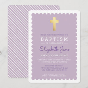 Invitation CROIX D'OR CUTE moderne baptême écossais violet vi