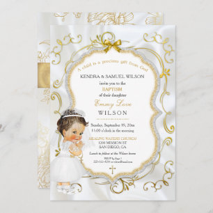 Invitation Croix d'or de la communion Baptême de la petite fi