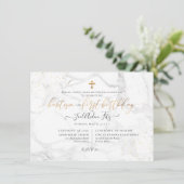 Invitation Croix d'or de Marble Faux Baptême 1er anniversaire (Debout devant)