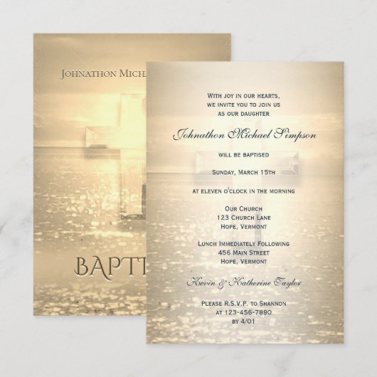 Invitation Croix d'or du Baptême (Devant / Derrière)