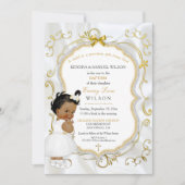 Invitation Croix d'or du Baptême féminin africain-américain (Devant)