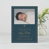 Invitation Croix d'or élégante Baptême et baptême religieux (Debout devant)