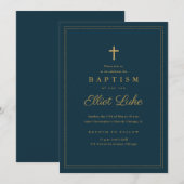 Invitation Croix d'or élégante Baptême et baptême religieux (Devant / Derrière)