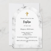 Invitation Croix d'or en arc de marbre baptême (Devant)