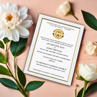 Invitation Croix d'or et Mariage catholique de Chalice