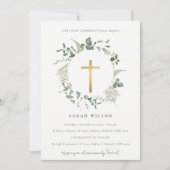 Invitation Croix d'or Eucalyptus Première communion sainte (Devant)