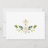 Invitation Croix d'or florale blanche photo Sainte communion (Dos)