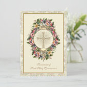 Invitation Croix d'or florale de la Sainte Communion (Debout devant)