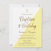 Invitation Croix d'or jaune Baptême 1er anniversaire Invitati (Devant)