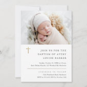 Invitation Croix d'or minimal moderne Baptême photo (Devant)