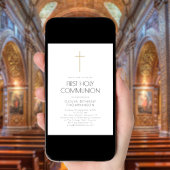 Invitation Croix d'or minimaliste Première communion sainte