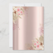 Invitation Croix d'or Pampas Fleurs d'herbe Baptême Rose Or (Dos)