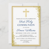 Invitation Croix d'or Parties scintillant Marine Bleu Premièr (Devant)