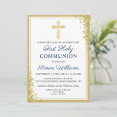 Invitation Croix d'or Parties scintillant Marine Bleu Premièr (Debout devant)