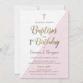 Invitation Croix d'or rose Baptême 1er anniversaire (Devant)