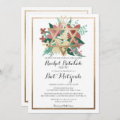 Invitation Croix d'or rose blanc Bat mitzvah Nom hébreu (Devant / Derrière)