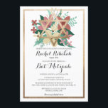 Invitation Croix d'or rose blanc Bat mitzvah Nom hébreu<br><div class="desc">Cette invitation bat mitzvah moderne et élégante au nom hébreu est parfaite pour la journée spéciale de votre enfant. Il présente une feuille d'or imitation Star of David et bordé sur le toit de terre cuite, ivoire blanc, rose mauve, vert mousse, et fleurs vert de forêt illustration bouquet et arrière...</div>