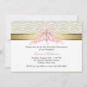 Invitation Croix d'or rose Filles Première communion rose (Dos)