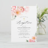 Invitation croix d'or rose floral (Debout devant)