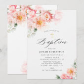 Invitation croix d'or rose floral (Devant / Derrière)