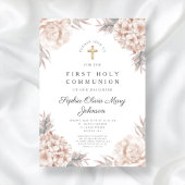 Invitation Croix d'or rose Floral Croix de la première commun