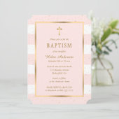 Invitation Croix d'or rose moderne Stars Girl Baptism (Debout devant)